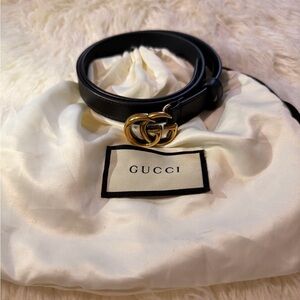 Gucci Black Belt with Gold GG Buckle